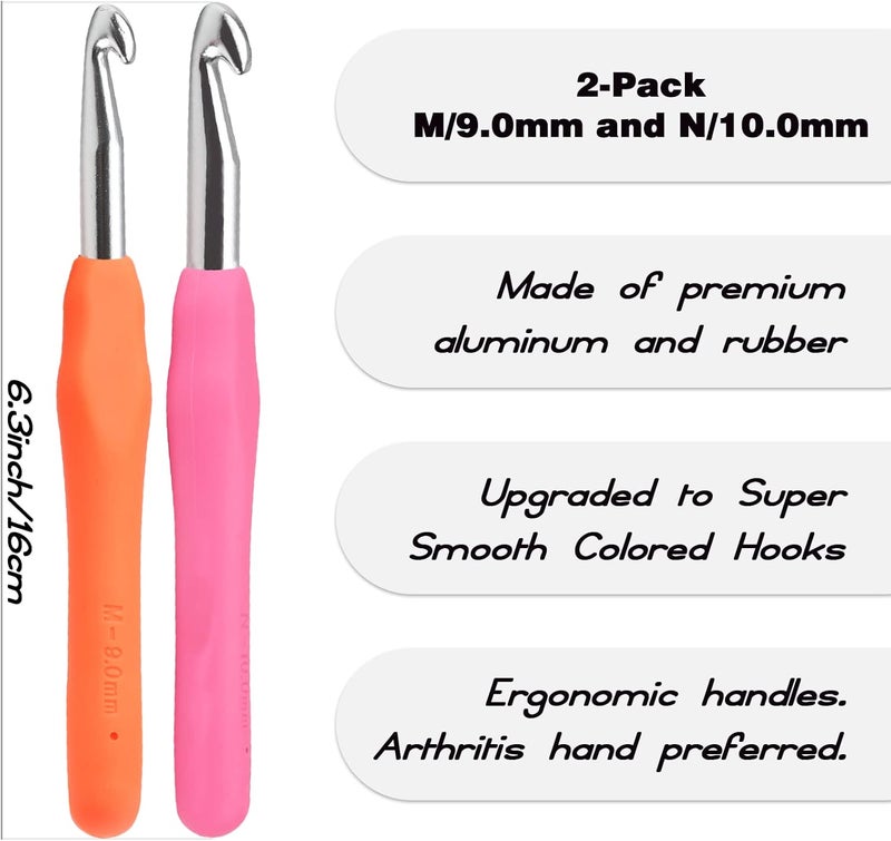 YOJOB 2Pack Size M / 9mm, N / 10mm Crochet Hooks, Super Smooth & Ergonomic for Beginner and Advanced (9.0mm, 10.0mm) - Image 2